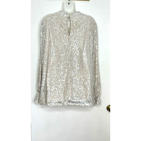 LANE BRYANT CHAMPAGNE TAUPE SEQUIN LONG SLEEVE TOP KEY HOLE BACK PLUS SIZE 26 - Picture 9 of 10